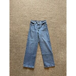 Levi's Straight High Rise Women's 27 Blue Denim Jeans Button Zip 5-Pocket Solid